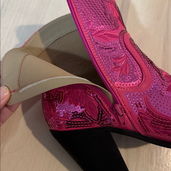 Cowgirl pink magenta shiny sequins western cowboy boots women’s girls - Picture 11 of 11